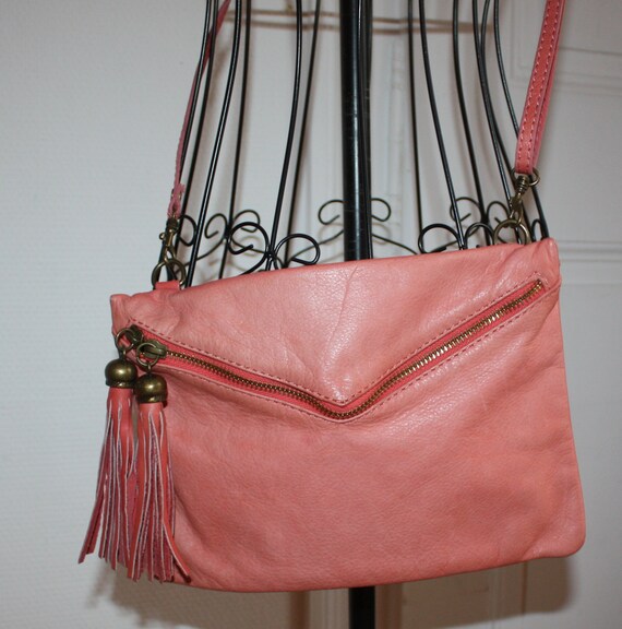 Vintage 80 S Coral Leather Purse Tassels Made In Italy Etsy