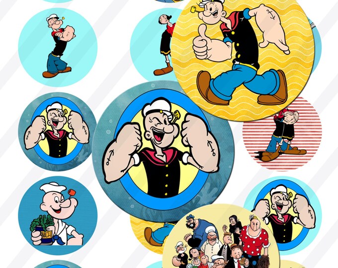 INSTANT DOWNLOAD Popeye 8,5X11 Digital Collage Sheet to Cupcake Toppers ...