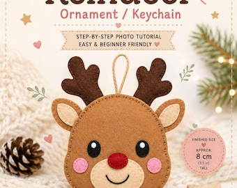 Felt Reindeer Ornament Pattern, DIY Christmas Craft, Beginner Sewing Tutorial (PDF Download)