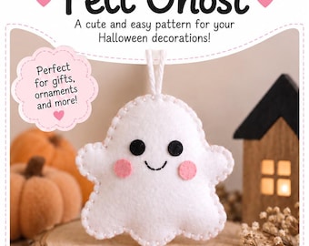 Felt Ghost Ornament Sewing Pattern, Halloween Craft Tutorial (PDF Download)