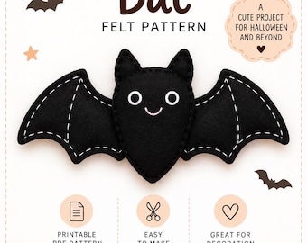 Felt Bat Ornament Sewing Pattern, Halloween Craft Tutorial (PDF Download)
