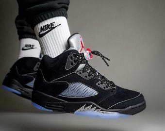 Cordones con estampado moteado, cordones para Jordan 1, 4 y Jordan 5 en cemento blanco, cemento gris y cemento negro.