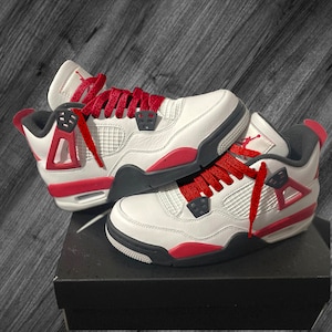 Jordan 4 Red Cement Shoelaces Thunder Fire Red Speckle Print Laces