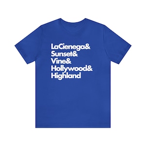 Hollywood Sunset Nightlife T-shirt Iconic Hollywood Bars, Clubs, Streets Los Angeles Tee: La Cienega, Sunset, Vine, Hollywood, Highland