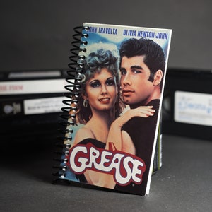 Grease VHS Notebook, Recycled/Repurposed, Original VHS Box | John Travolta | Olivia Newton John