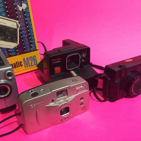 Ships Free | Instant Camera Collection: Lot of 4 Vintage Cameras! Zoom Background/Decor/Parts/Repair | Polaroid Nikon Canon Kodak Super8