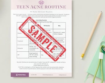Esthetic Spa Teen Acne at-home skincare protocol Treatment Plan Form Template Digital Download