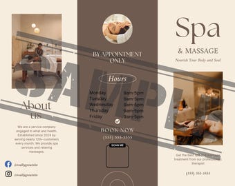 Plantilla de folleto de tratamientos de spa, descarga digital de masajes y estética