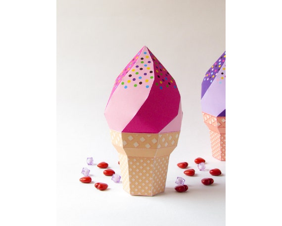 Download Diy Icecream Favor Box Strawberry Icecream Soft Serve Waffle Etsy