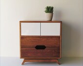 Mid-Century Style Bedside Table Made From Reclaimed Wood With Hidden Compartment and Push-To-Open Doors