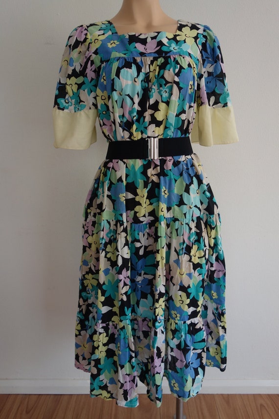 80s Vintage New Wave Abstract Print Dress, Hipster