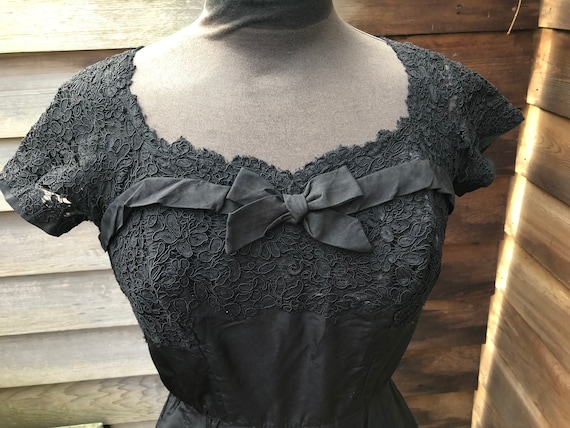 Beautiful genuine 50s black party dress. Taffeta … - image 1