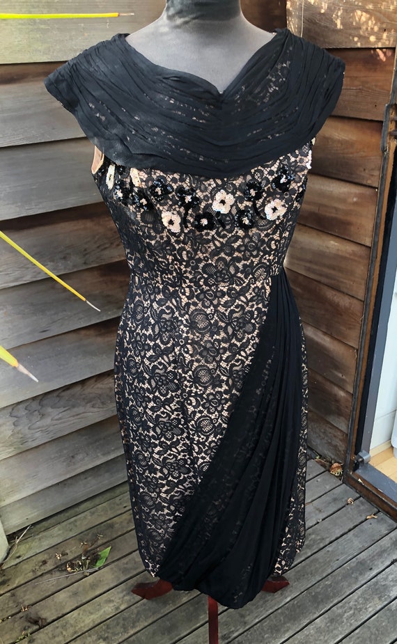 Exquisite vintage black lace cocktail dress. In w… - image 2