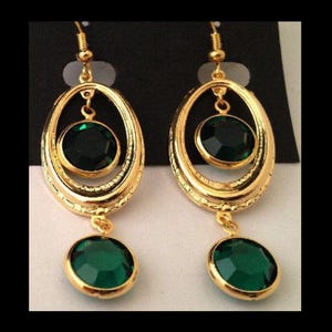 Designer Handmade Emerald Green Swarovski Channel Earrings , 18k Gp