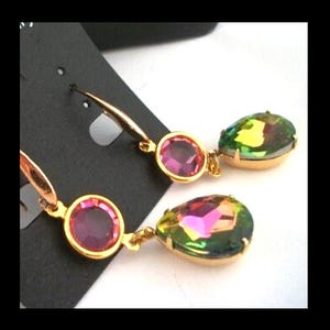 Designer Handmade Swarovski Channel Vitrail Watermelon Drop Earrings 18x13
