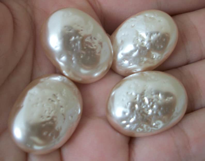 24pcs Vintage Miriam Haskell creamy white large oval glass baroque pearl cabochon stones 25x18mm