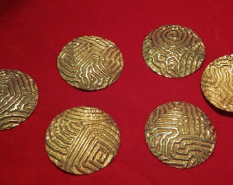 6 X Vintage Miriam Haskell Russian Gold Plate Disc Stamping Findings