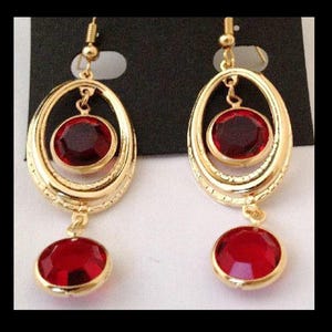Designer Handmade Siam Red Swarovski Channel Earrings , 18k Gp