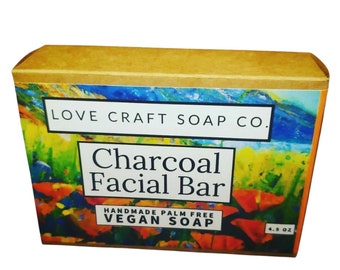 Barre faciale au charbon de bois faite main, argile, savon contre l'acné, corps naturel, peau propre
