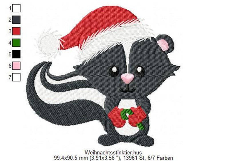 Embroidery Design Christmas Skunk 4'x4' DIGITAL DOWNLOAD PRODUCT image 2