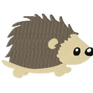 Peut inclure: Un hérisson de dessin animé brun et beige avec des yeux noirs sur un fond blanc.