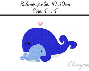 Embroidery Design Whale mum and baby 4'x4' - DIGITAL DOWNLOAD PRODUCT