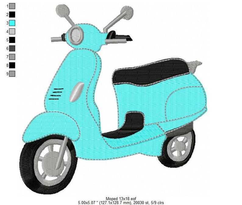 Embroidery Design Moped 5'x7' DIGITAL DOWNLOAD PRODUCT image 3