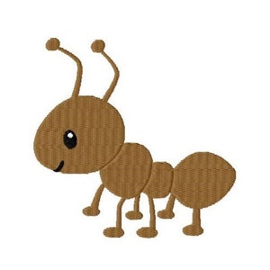 Puede incluir: Una hormiga de dibujos animados marrón con una cara sonriente y seis patas. La hormiga tiene dos antenas y un cuerpo segmentado.