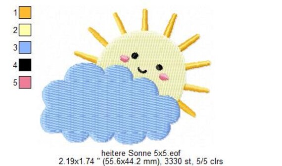 Embroidery Design Sun and Cloud Doodle 2'x2' DIGITAL DOWNLOAD PRODUCT Embroidery Design Sun and Cloud Doodle 2'x2' DIGITAL DOWNLOAD PRODUCT