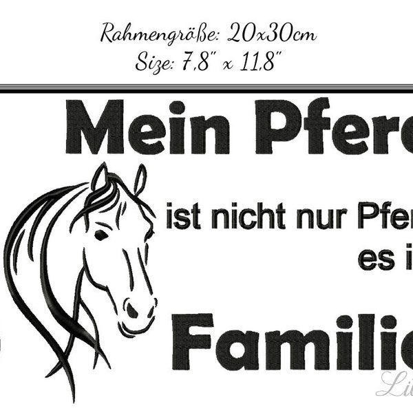 Embroidery Design Mein Pferd ist Familie 7,8'x11,8' - DIGITAL DOWNLOAD PRODUCT