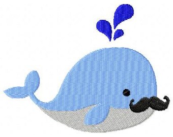 Embroidery Design Moustached Whale 4'x4' - DIGITAL DOWNLOAD PRODUCT