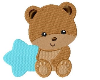 Embroidery Design little baby bear and star 4'x4' - DIGITAL DOWNLOAD PRODUCT