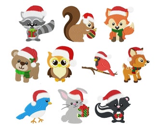 Embroidery Design Set Christmas Woodland animals 4'x4' - DIGITAL DOWNLOAD PRODUCT