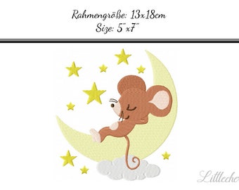 Embroidery Design Mouse on the moon 5'x7' - Digital DOWNLOAD PRODUCT