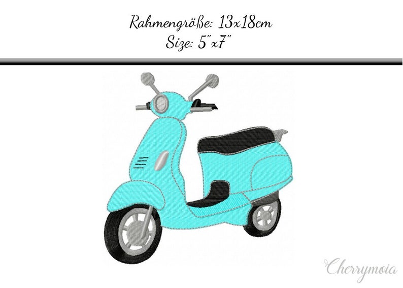 Embroidery Design Moped 5'x7' DIGITAL DOWNLOAD PRODUCT image 1