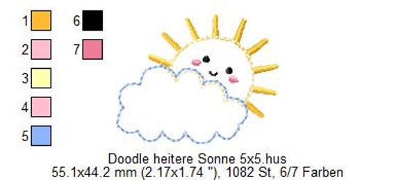 Embroidery Design Sun and Cloud Doodle 2'x2' DIGITAL DOWNLOAD PRODUCT Embroidery Design Sun and Cloud Doodle 2'x2' DIGITAL DOWNLOAD PRODUCT