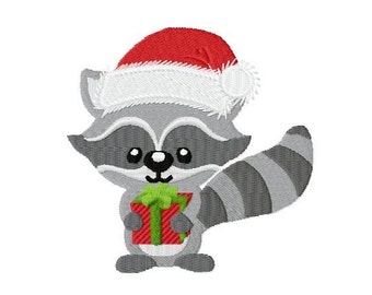 Embroidery Design Christmas Racoon 4'x4' - DIGITAL DOWNLOAD PRODUCT