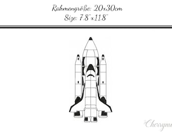 Stickdatei Applikation "Space Shuttle Doodle 20x30" - SOFORTDOWNLOAD