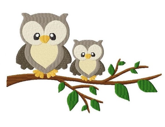 Stickdatei Eulen Am Ast Sofortdownload Etsy