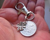 1955 65th birthday lucky Sixpence Wise old Owl Charm keyring