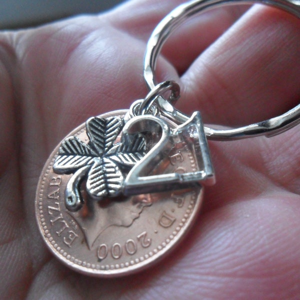 21st Birthday present 2003 British coin keyfob for a 21st birthday gift 21 charm British coin