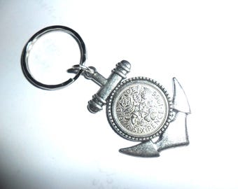 60th birthday present 1966 lucky sixpence anchor keyfob sailing gift navy gift sea cruise gift