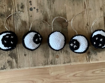 Moon phases ornaments hanging decorations hand crocheted….