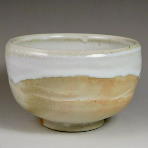 Gold and White Stoneware Bowl: Gas Fired Ceramic Dessert Bowl
