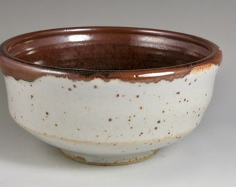 White and Brown Stoneware Wood Fired Bowl, Serving Bowl, Unique Gift, Birthday Gift  1222253