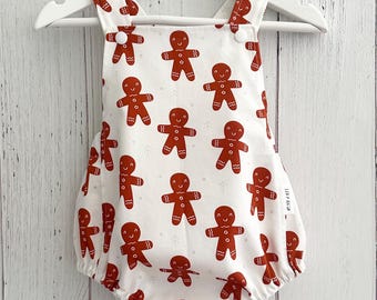 Unisex gingerbread romper, playsuit, Christmas, baby boy, baby girl, special occasion, overalls