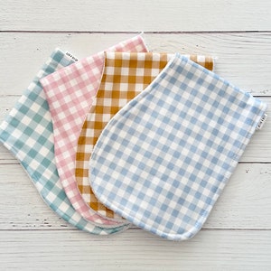 Contoured Unisex Burp cloths, Dribble cloths, Unisex colours, gingham,  baby boy, baby girl