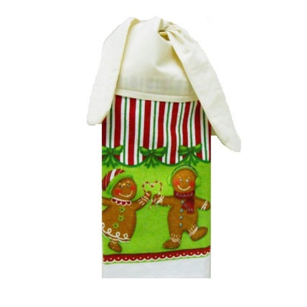 Gingerbread Towel, Kitchen Hand Towel, Tie On Towel, Candy Cane, Christmas Dish Towel, Tea Towel, Holiday Towel, Christmas Decor