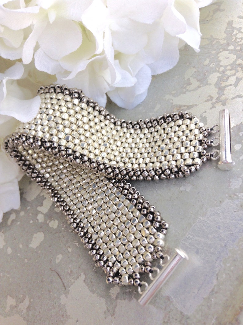Silver Peyote Stitch STATEMENT Bracelet Silverplated Clasp Etsy