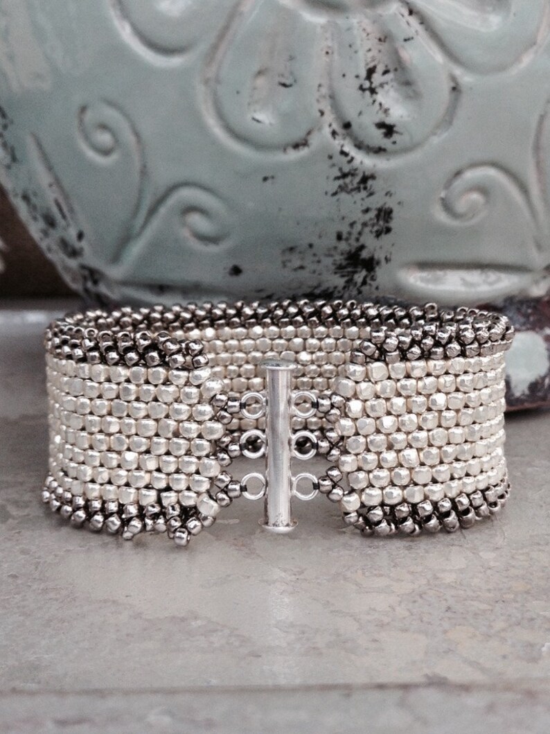 Silver Peyote Stitch STATEMENT Bracelet Silverplated Clasp Etsy